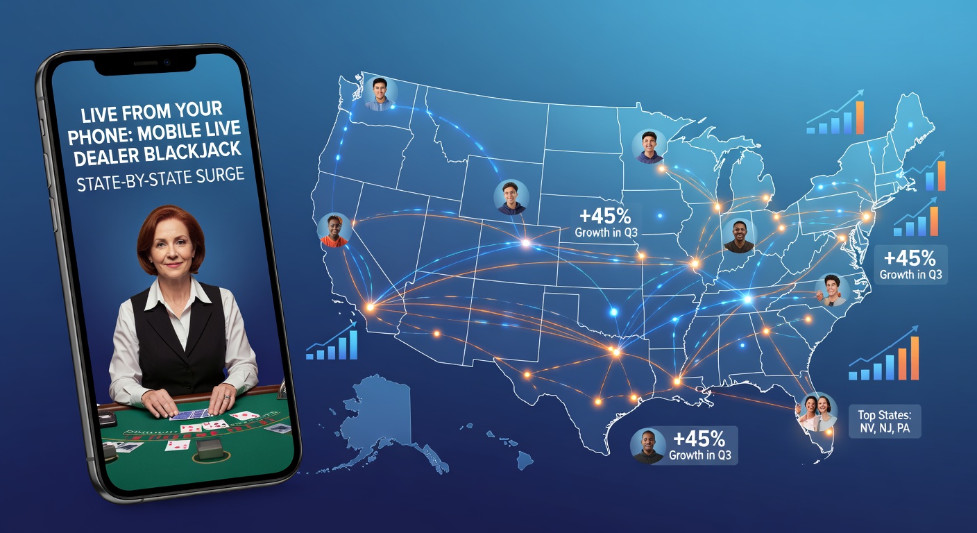 A mobile phone screen displaying a live dealer blackjack table with cards being dealt in real-time, capturing the thrill of casino action from anywhere