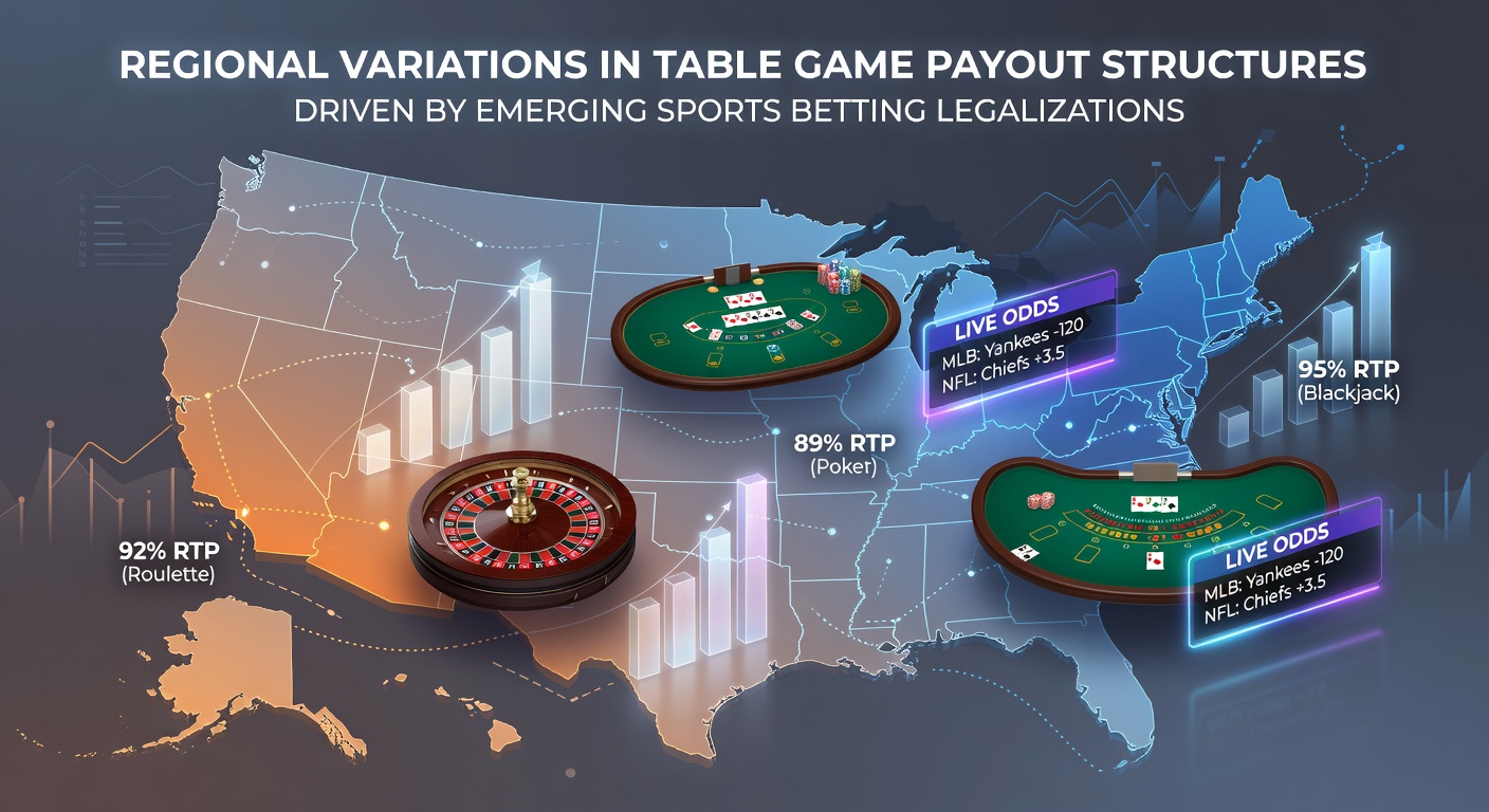 Map showing regional differences in table game payouts across legalized sports betting markets in 2026