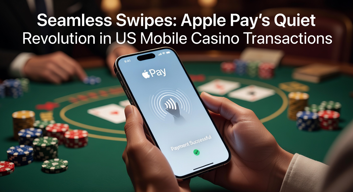 Smartphone displaying Apple Pay transaction confirmation in a mobile casino app, highlighting seamless swipe interface