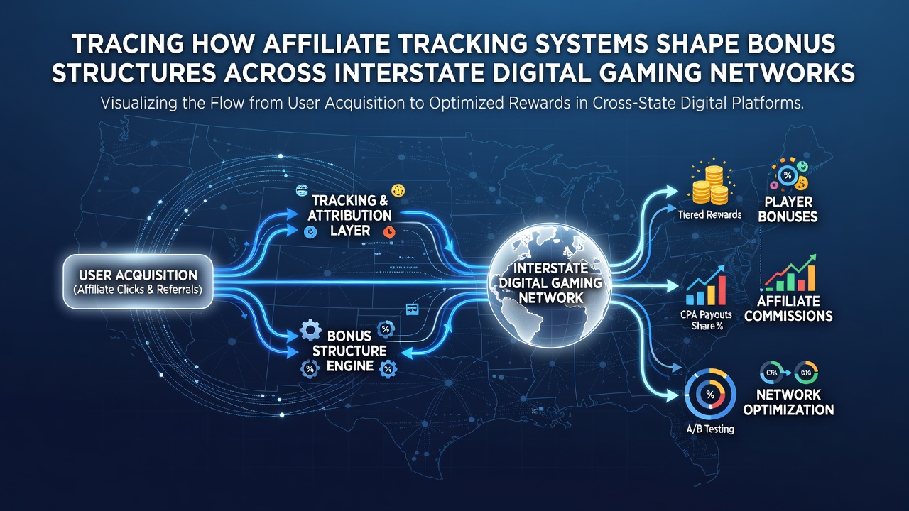 Interstate gaming network map illustrating affiliate bonus allocation pathways